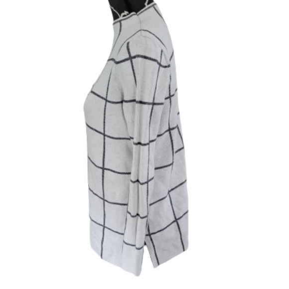 Loft Off-White and Gray 100% Cotton Windowpane Check Mock Neck Sweater - Picture 3 of 6